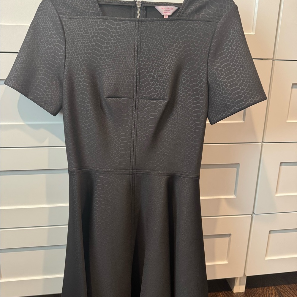 Ted Baker Black Crocodile Print Skater Style Dress